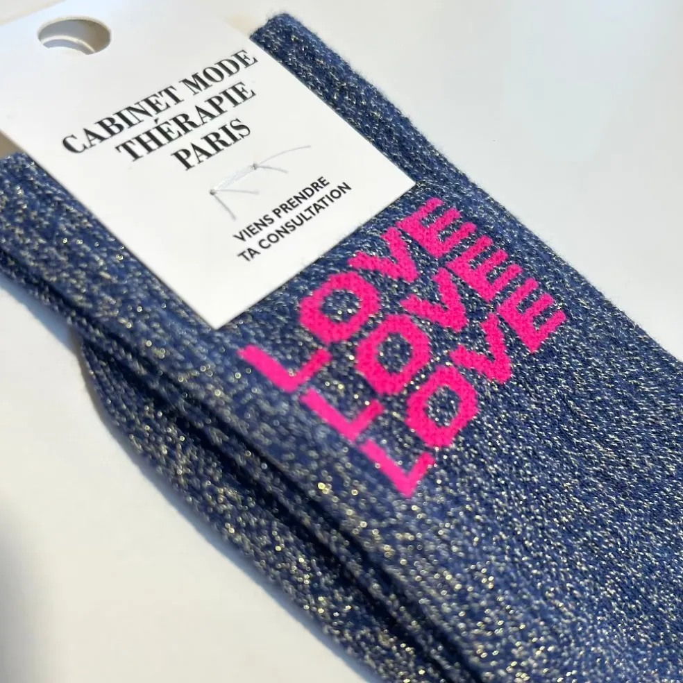 chaussette_kids_quotlove__0.webp Chaussette Kids "Love Love Love" Argenté - Cabinet Mode Thérapie