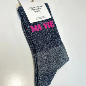 Chaussette "Ma Vie" Argenté - Cabinet Mode Thérapie