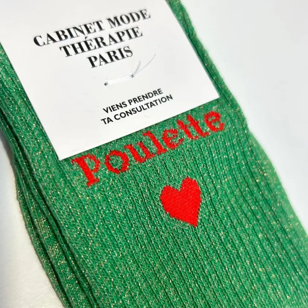 chaussette_quotpoulettequ_0-1.webp Chaussette "Poulette" Verte - Cabinet Mode Thérapie