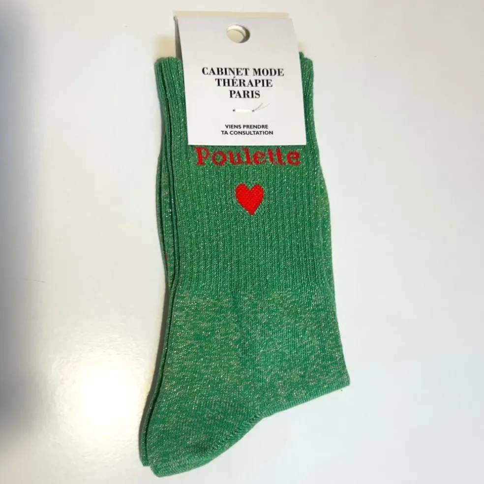 chaussette_quotpoulettequ_1-1.webp Chaussette "Poulette" Verte - Cabinet Mode Thérapie