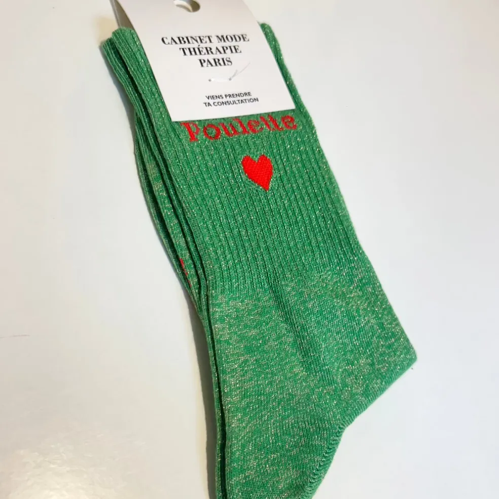chaussette_quotpoulettequ_2-1.webp Chaussette "Poulette" Verte - Cabinet Mode Thérapie