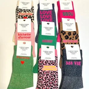 Chaussettes "Bisou" Rose - Cabinet Mode Thérapie