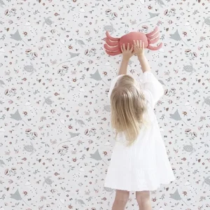 Papier Peint Fleurs Animaux Aquatiques - Lilipinso