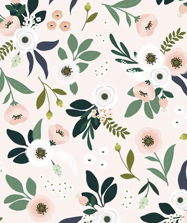 Papier Peint Fleurs Fond Rose - Lilipinso