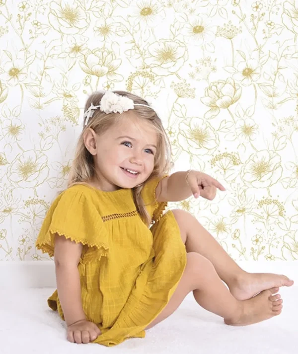 Papier Peint Fleurs Ocre - Lilipinso