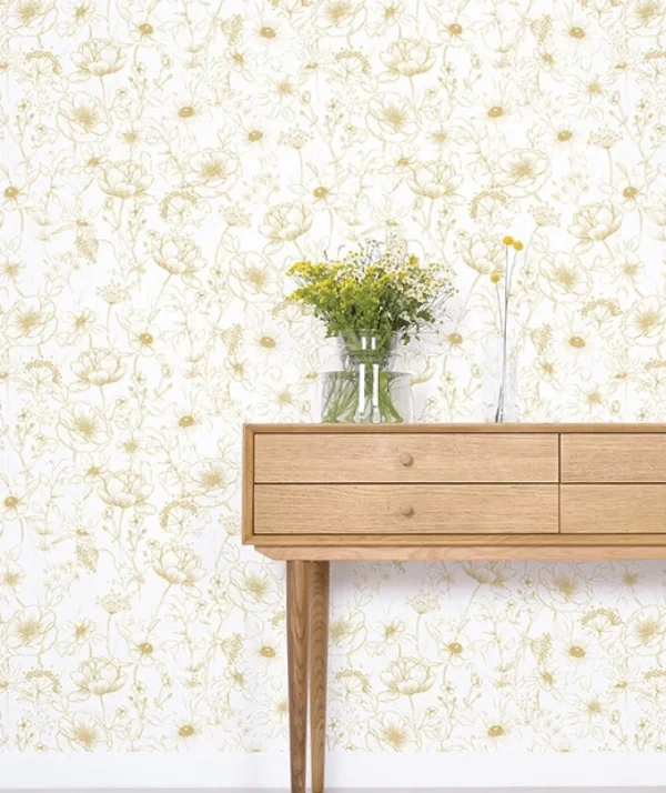 Papier Peint Fleurs Ocre - Lilipinso