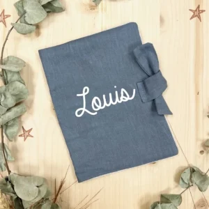 Protège Carnet de Santé Personnalisable Lin Bleu Gris - Oh la la Paris