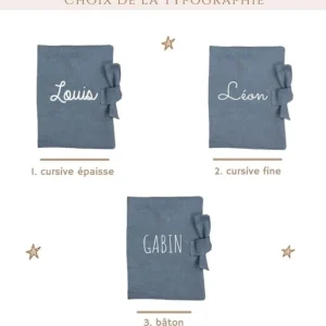 Protège Carnet de Santé Personnalisable Lin Bleu Gris - Oh la la Paris