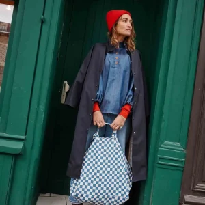 Sac Cabas Elisa Damier Écru Bleu - Rose In April