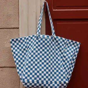 Sac Cabas Elisa Damier Écru Bleu - Rose In April