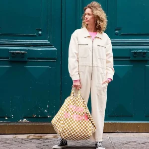 Sac Cabas Élisa Damiers Moutarde Logo - Rose In April